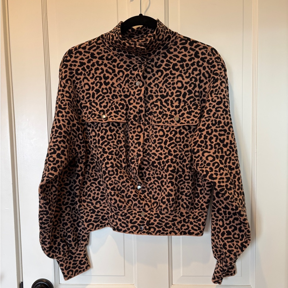 Marled Leopard Print Sweater Jacket - image 1